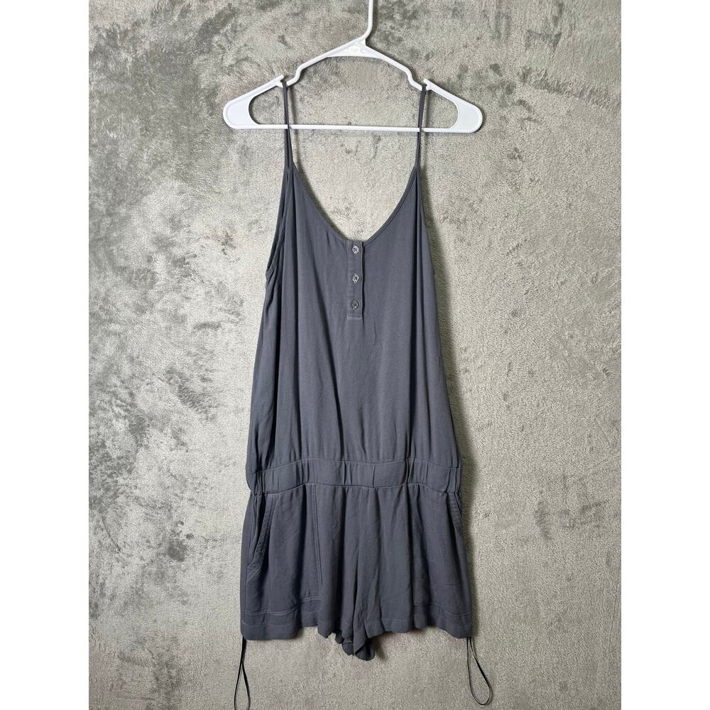 Monrow x Revolve‎ Vintage Gray Henley Romper Soft Jersey Sleeveless Lounge M NEW